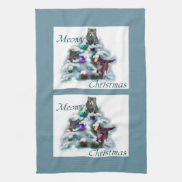 Meowy Kerstmis Theedoek