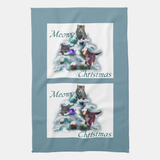 Meowy Kerstmis Theedoek (Verticaal)