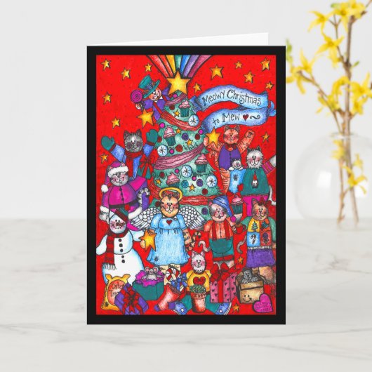 Meowy Kerstmis tot Mew Kaart (Gele Bloem)