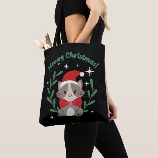 Meowy Kerstmis Tote Bag (Dichtbij)