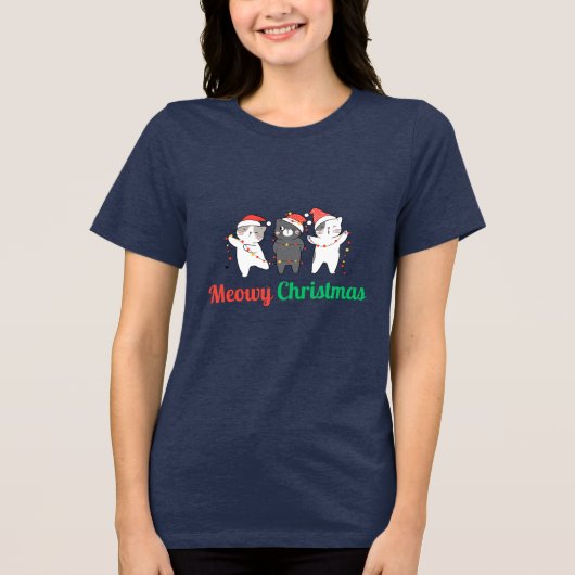 Meowy Kerstmis Tri-Blend Shirt (Voorkant)