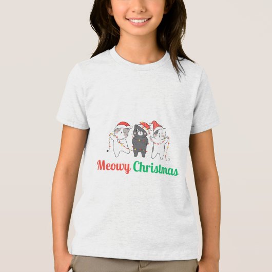 Meowy Kerstmis Tri-Blend Shirt (Voorkant)
