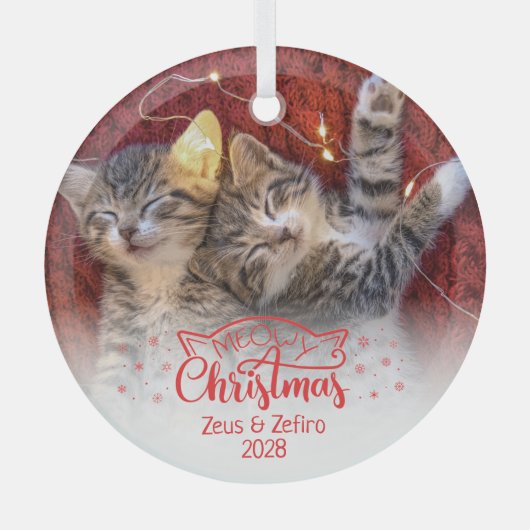 Meowy Kerstmis twee afbeeldingen leuke kattenliefh Glas Ornament (Voorkant)