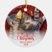 Meowy Kerstmis twee afbeeldingen leuke kattenliefh Keramisch Ornament (Voorkant)