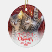 Meowy Kerstmis twee afbeeldingen leuke kattenliefh Keramisch Ornament (Links)