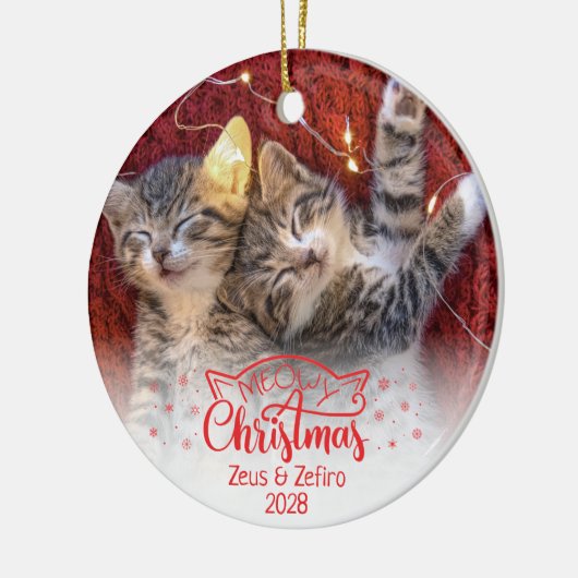 Meowy Kerstmis twee afbeeldingen leuke kattenliefh Keramisch Ornament (Links)