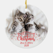 Meowy Kerstmis twee afbeeldingen leuke kattenliefh Keramisch Ornament (Achterkant)