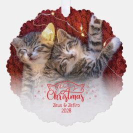 Meowy Kerstmis twee afbeeldingen leuke kattenliefh Ornament Kaart