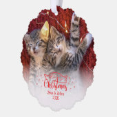 Meowy Kerstmis twee afbeeldingen leuke kattenliefh Ornament Kaart (Links)