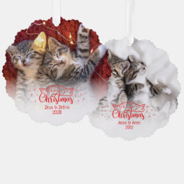 Meowy Kerstmis twee afbeeldingen leuke kattenliefh Ornament Kaart
