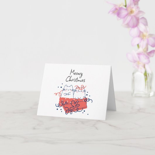 Meowy Kerstmis Twee Katten in een Doos Blank Groet Kaart (Orchidee)