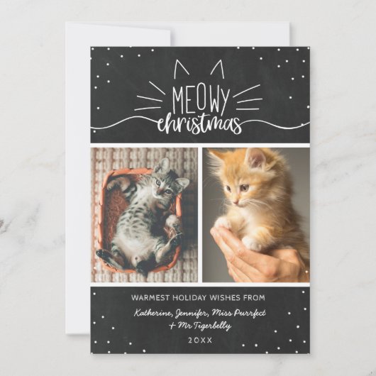 Meowy Kerstmis - twee kattenfotocollage Feestdagenkaart (Voorkant)