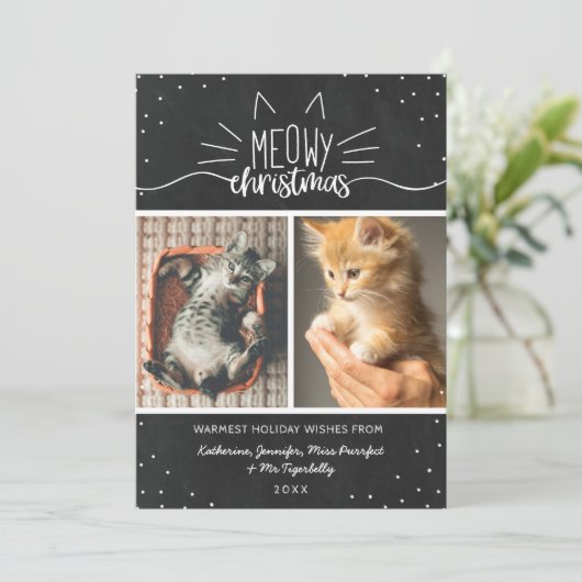 Meowy Kerstmis - twee kattenfotocollage Feestdagenkaart (Staand voorkant)