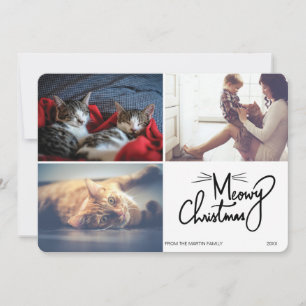 Meowy Kerstmis, unieke kat Thley Funny 3-foto Feestdagenkaart