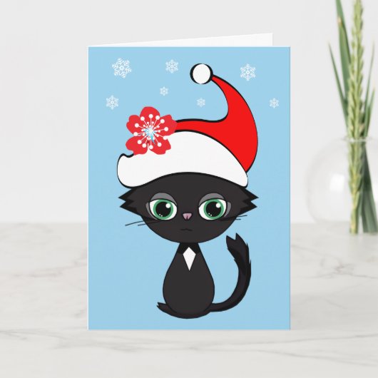 Meowy Kerstmis van de kat Feestdagen Kaart (Voorkant)