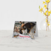 Meowy Kerstmis van je kat... Kaart (Gele Bloem)
