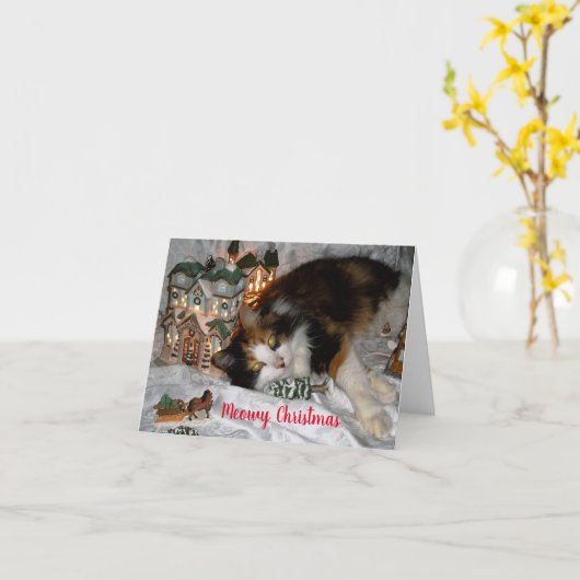 Meowy Kerstmis van je kat... Kaart (Gele Bloem)