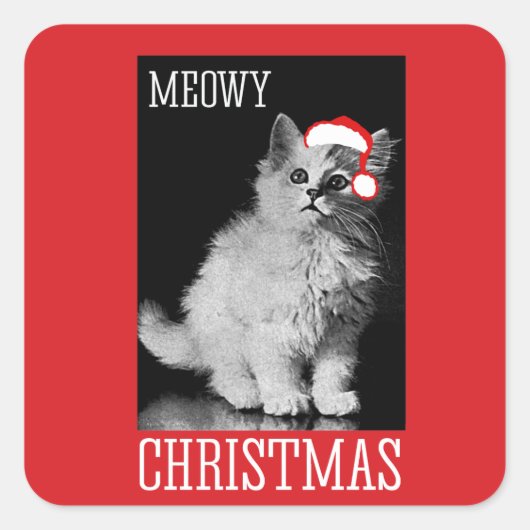 Meowy Kerstmis Vierkante Sticker (Voorkant)