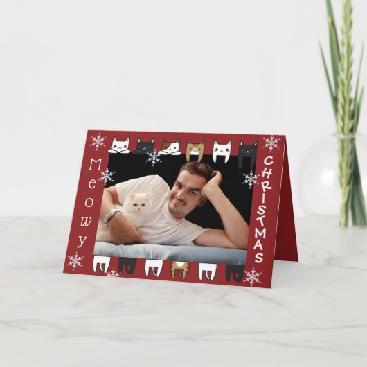 Meowy Kerstmis Voeg je fotofeestdag toe Kaart (Voorkant)