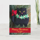 Meowy Kerstmis voor Dochter, Felt Cat Ornament Feestdagen Kaart (Voorkant)