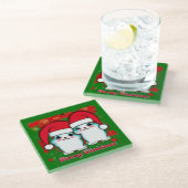 Meowy Kerstmis White Kittens in Santa Hats Glazen Onderzetter (Schuin)