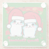 Meowy Kerstmis White Kittens in Santa Hats Glazen Onderzetter (Achterkant)