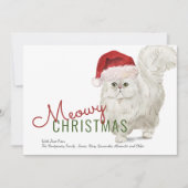 Meowy Kerstmis White Persian Cat Waterverf Feestdagenkaart (Voorkant)