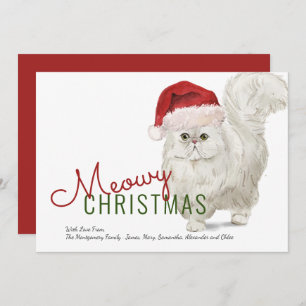 Meowy Kerstmis White Persian Cat Waterverf Feestdagenkaart