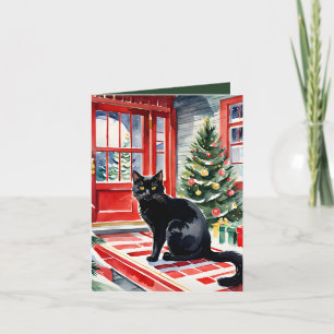 Meowy Kerstmis Zwart Kat & Kerstboom Feestdagen Kaart