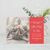 Meowy KerstRed Funny Cat Foto Feestdagenkaart (Staand voorkant)