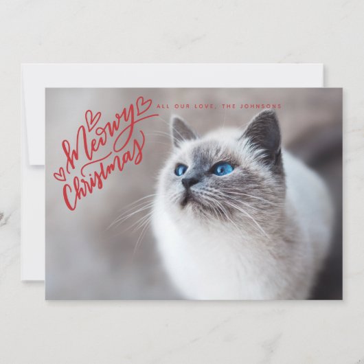 Meowy Kerstroodhandschrift, volledige foto Feestdagenkaart (Voorkant)