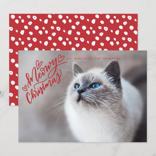 Meowy Kerstroodhandschrift, volledige foto Feestdagenkaart (Voorkant / Achterkant)