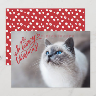 Meowy Kerstroodhandschrift, volledige foto Feestdagenkaart