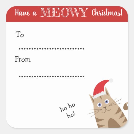 Meowy kerstsanta cat-cadeaulabel grappig vierkante sticker (Voorkant)