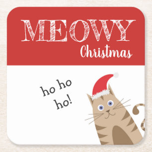 Meowy kerstsanta cat grappig kat kartonnen onderzetters