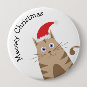 Meowy kerstsanta hat cat schattige cartoon ronde button 4,0 cm