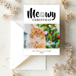 Meowy KerstSilver Cat Pet Photo Holiday Card