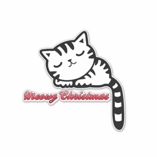 Meowy kerstslaapje Kat Sticker (Voorkant)