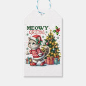 Meowy Kerstvakantie kat Cadeaulabel (Voorkant)