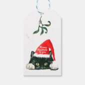 Meowy kerstvakantie kat in Santa Hat labels Cadeaulabel (Voorkant)