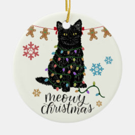 Meowy Kerstzwarte kat Keramisch Ornament