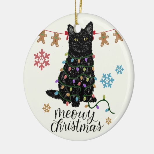Meowy Kerstzwarte kat Keramisch Ornament (Links)
