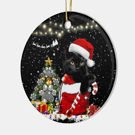 Meowy Kerstzwarte kat Keramisch Ornament (Links)