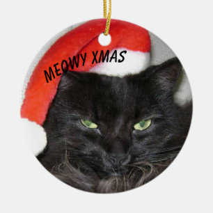 Meowy Kerstzwarte kat met kerstman Keramisch Ornament
