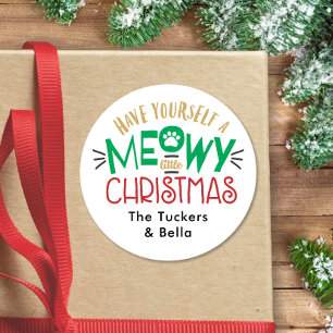 Meowy kleine kerst kat liefhebber ronde sticker