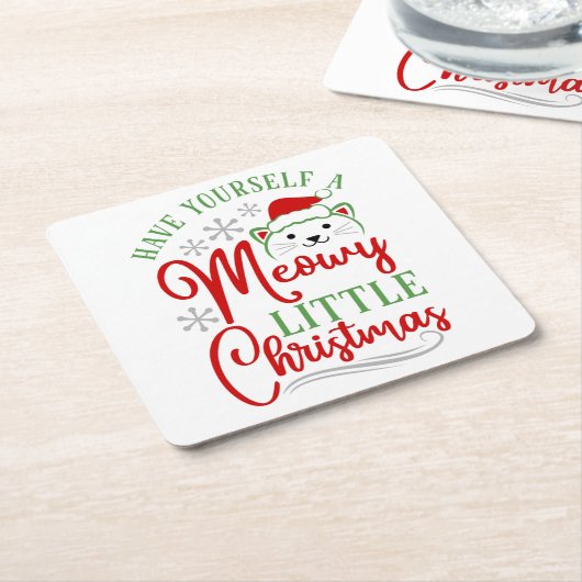 Meowy Little Kerstmis Kartonnen Onderzetters (Schuin)