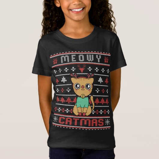 Meowy Merry Catmas - Cute Kerstmis Ugly Sweat T-shirt (Voorkant)