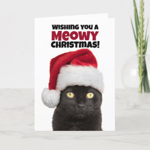 Meowy (Merry) Kerstmis Black Cat Feestdagen Kaart