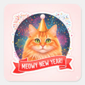 Meowy New Year Cat Party Sticker (Voorkant)