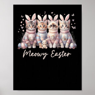 Meowy Pasen Happy Easter Bunny Katten Huisdier Vro Poster